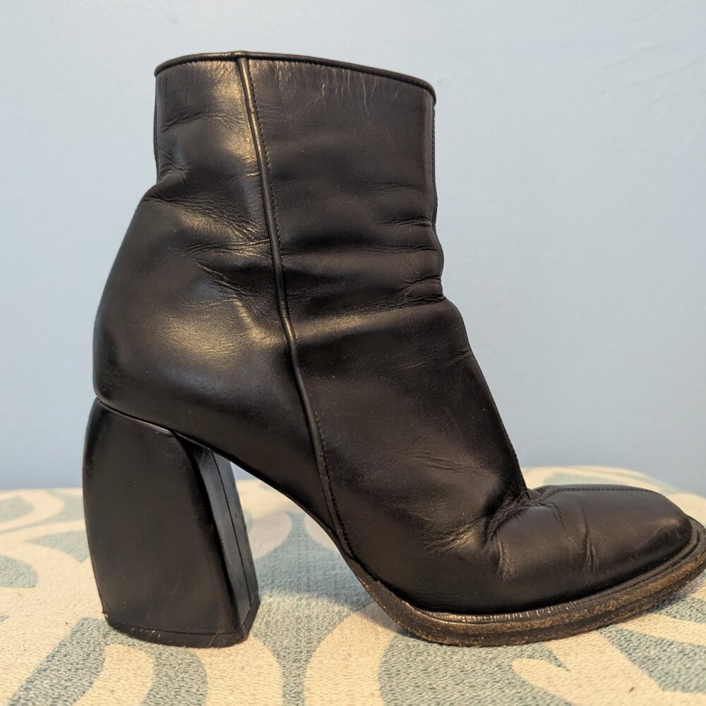 Tibi leather booties, Size 37 (6.5), black, triangle heel